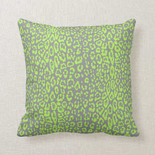 Leopard pattern in lime green and grey cushion