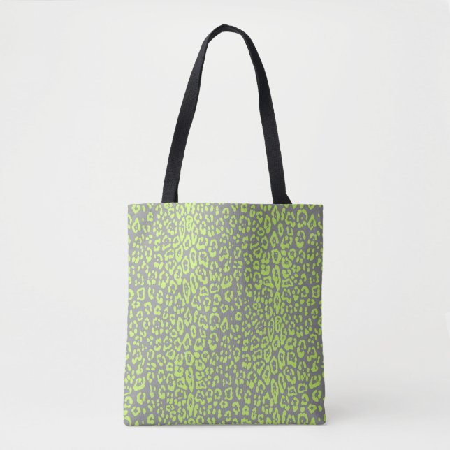 Leopard pattern in lime green and grey tote bag (Front)