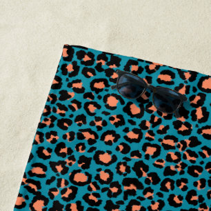 Leopard Pattern in Macaroon on Blue Raspberry Beach Towel