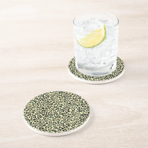 Leopard Pattern in Mint Green on Oatmeal Coaster