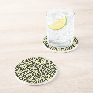 Leopard Pattern in Mint Green on Oatmeal Coaster