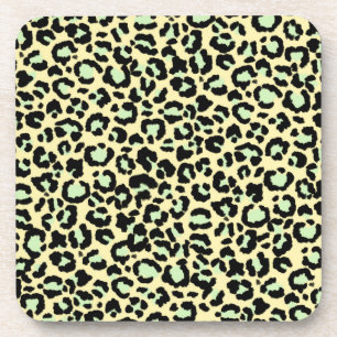 Leopard Pattern in Mint Green on Oatmeal Coaster