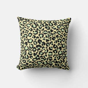 Leopard Pattern in Mint Green on Oatmeal Cushion