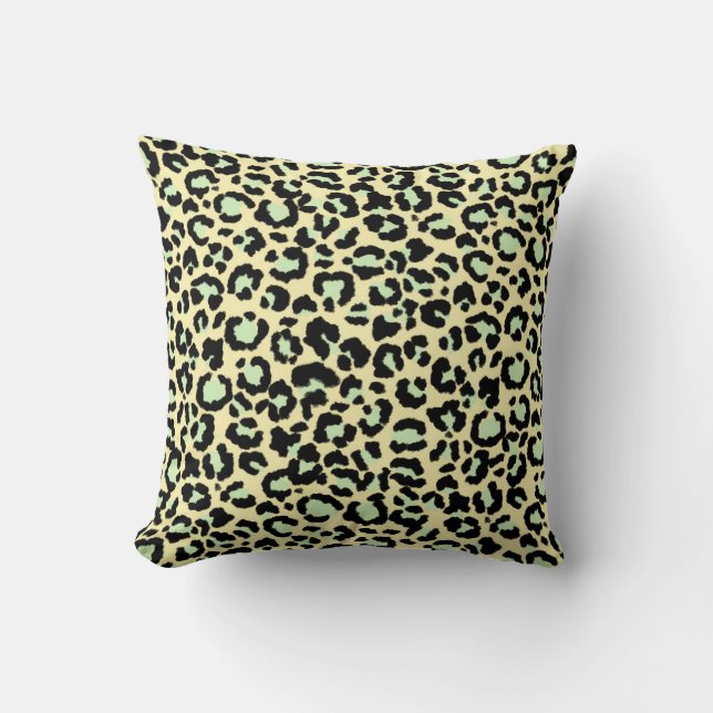 Leopard Pattern in Mint Green on Oatmeal Cushion (Front)