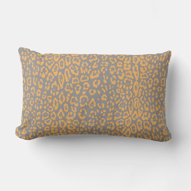 Leopard pattern in mustard yellow and grey lumbar cushion (Front)
