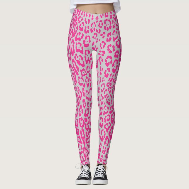Leopard pattern in pink and grey adult cloth leggings (Front)