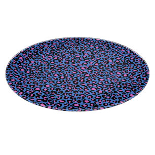 Leopard Pattern in Raspberry on Electric Blue Cutting Board