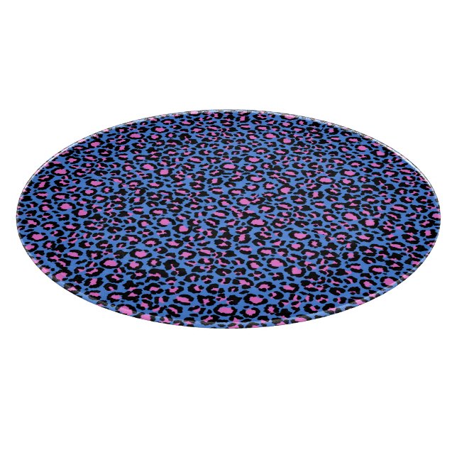 Leopard Pattern in Raspberry on Electric Blue Cutting Board (Corner)
