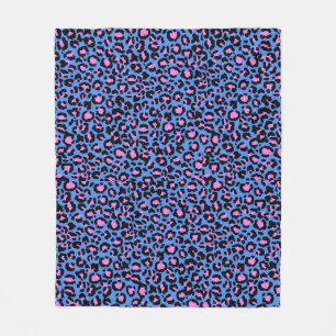 Leopard Pattern in Raspberry on Electric Blue Fleece Blanket