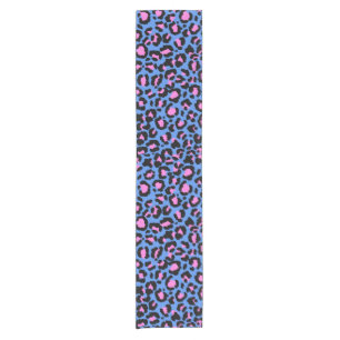 Leopard Pattern in Raspberry on Electric Blue Short Table Runner