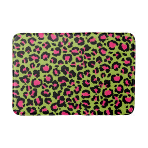 Leopard Pattern in Raspberry on Lime Green Bath Mat