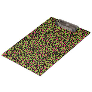 Leopard Pattern in Raspberry on Lime Green Clipboard