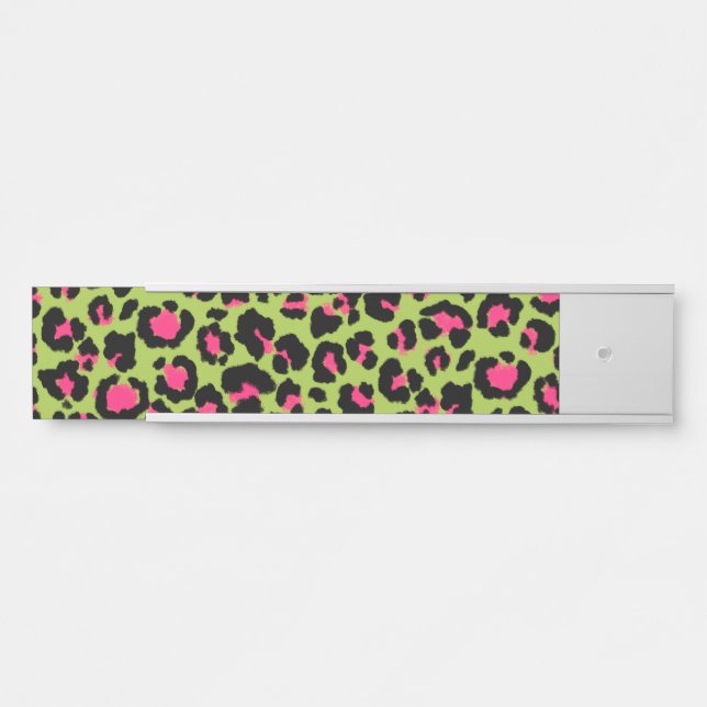 Leopard Pattern in Raspberry on Lime Green Door Sign (Front)