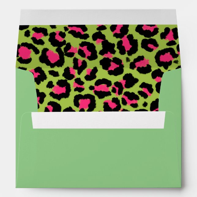 Leopard Pattern in Raspberry on Lime Green Envelop Envelope (Back (Bottom))