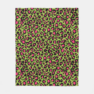 Leopard Pattern in Raspberry on Lime Green Fleece Blanket