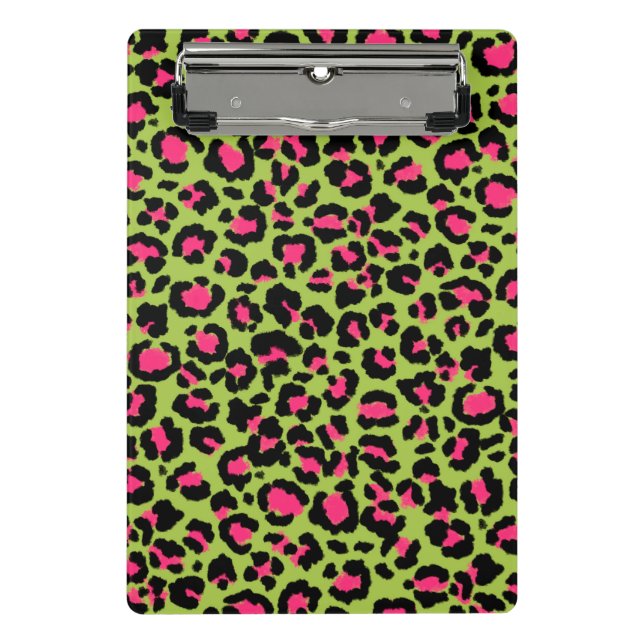 Leopard Pattern in Raspberry on Lime Green Mini Clipboard (Front)