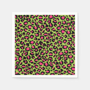 Leopard Pattern in Raspberry on Lime Green Napkin