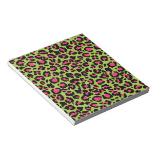 Leopard Pattern in Raspberry on Lime Green Notepad