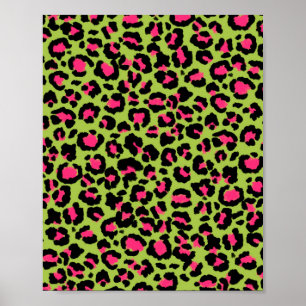Leopard Pattern in Raspberry on Lime Green Poster