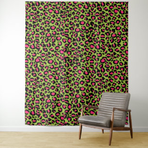 Leopard Pattern in Raspberry on Lime Green Tapestry