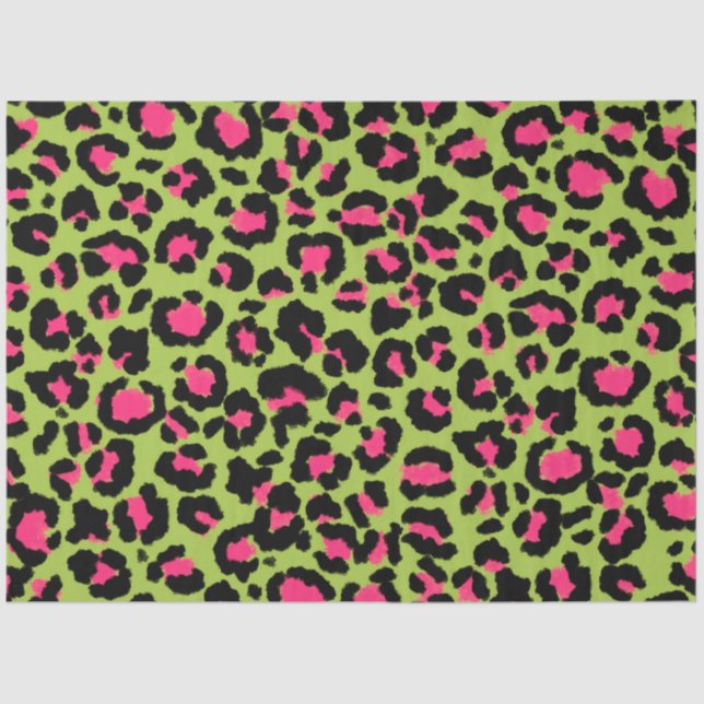 Leopard Pattern in Raspberry on Lime Green Tissue Paper (Front)
