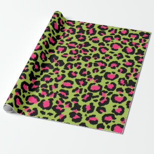Leopard Pattern in Raspberry on Lime Green Wrapping Paper