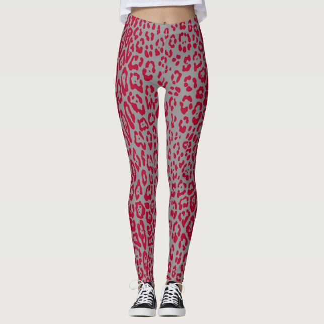 Leopard pattern in red and grey leggings (Front)