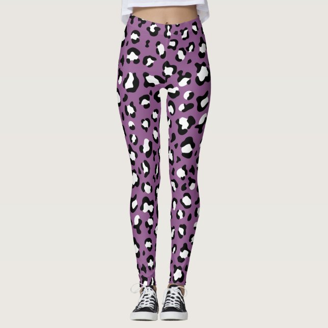 Leopard Pattern, Leopard Spots, Purple Leopard Leggings (Front)