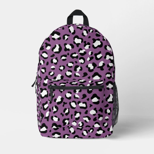 Leopard Pattern, Leopard Spots, Purple Leopard Printed Backpack (Front)