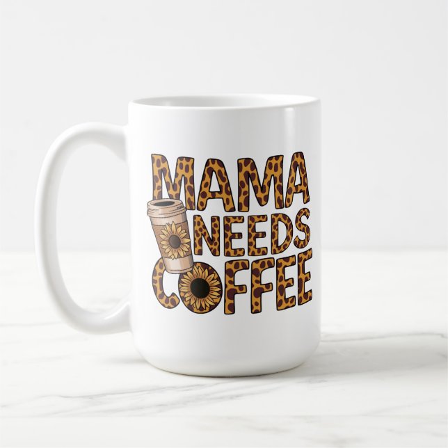 LEOPARD PATTERN MAMA NEEDS COFFEE SUNFLOWER MUG (Left)