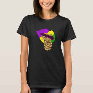 Leopard Pattern Mardi Gras Lips Carnival T-Shirt