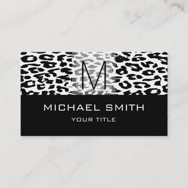 Leopard Pattern Modern Black Monogram #16 Business Card (Front)