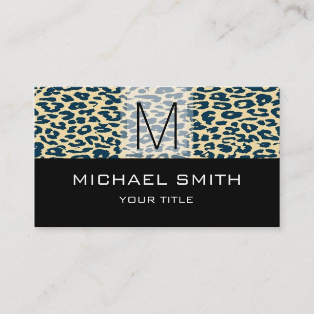 Leopard Pattern Modern Black Monogram #20 Business Card (Front)