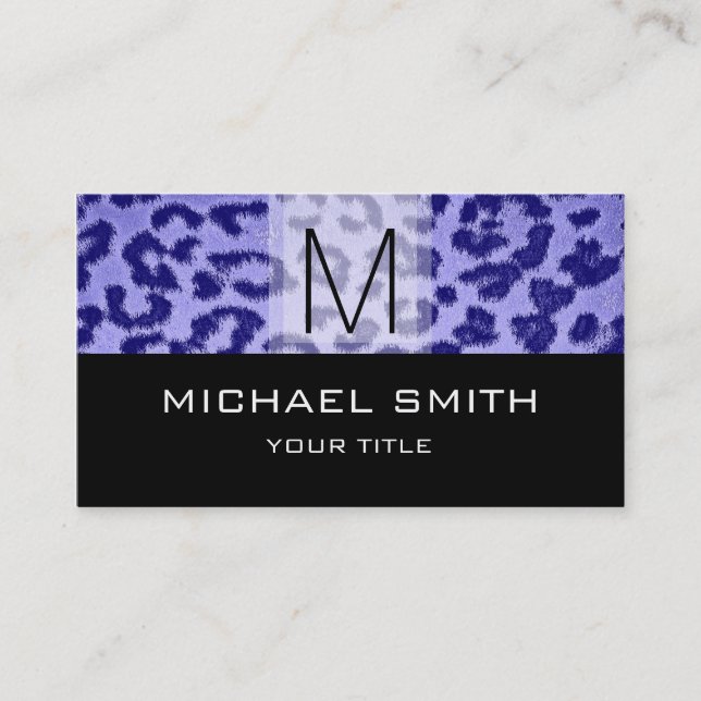Leopard Pattern Modern Black Monogram #30 Business Card (Front)