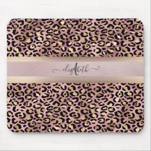 Leopard Pattern Monogram Rose Gold Black  Mouse Pad