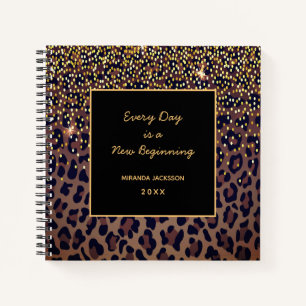 Leopard pattern motivational brown black notebook