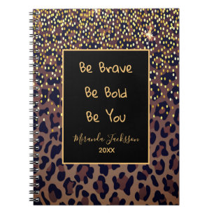 Leopard pattern motivational brown black notebook