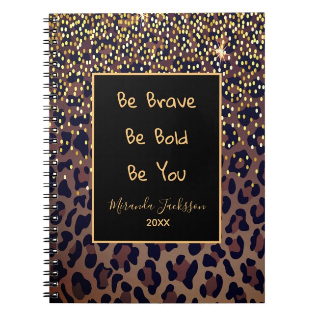 Leopard pattern motivational brown black notebook (Front)