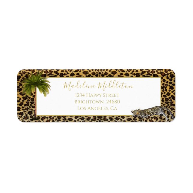Leopard Pattern Palm Tree Tropical Personal Return Address Label (Front)