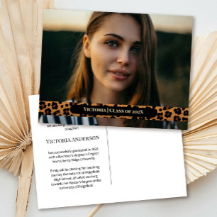 Leopard Pattern Photo Graduation Announcement Postcard