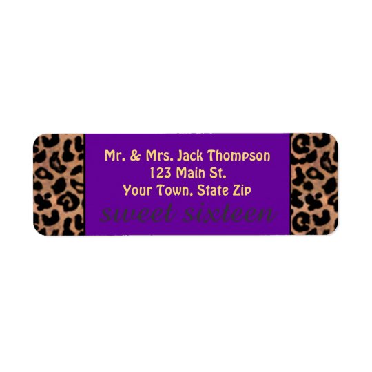 Leopard Pattern Purple Stripe Sweet 16 Return Address Label