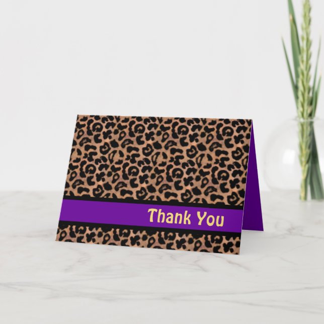 Leopard Pattern Purple Stripe Sweet 16 THANK YOU Card (Front)