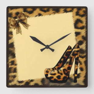 Leopard Pattern Shoes personalised Square Wall Clock