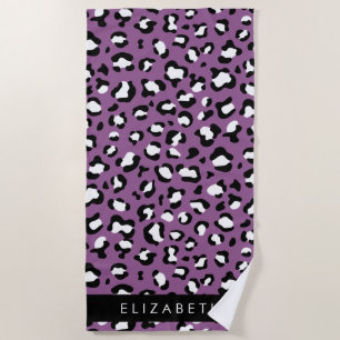 Leopard Pattern, Spots, Purple Leopard, Your Name Beach Towel