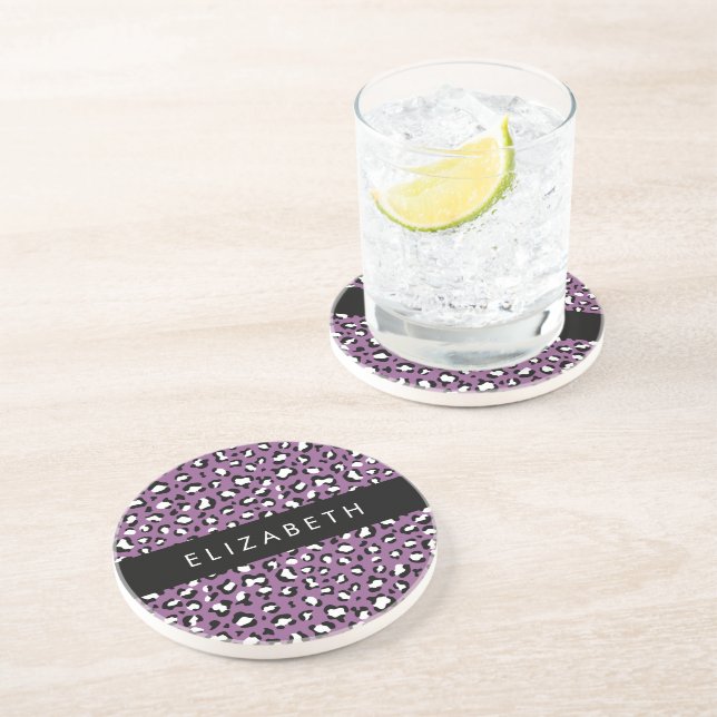 Leopard Pattern, Spots, Purple Leopard, Your Name Coaster (Side)
