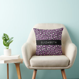 Leopard Pattern, Spots, Purple Leopard, Your Name Cushion
