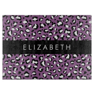 Leopard Pattern, Spots, Purple Leopard, Your Name Cutting Board
