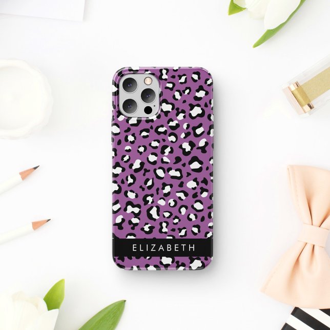 Leopard Pattern, Spots, Purple Leopard, Your Name iPhone 16 Case (Creator Uploaded)
