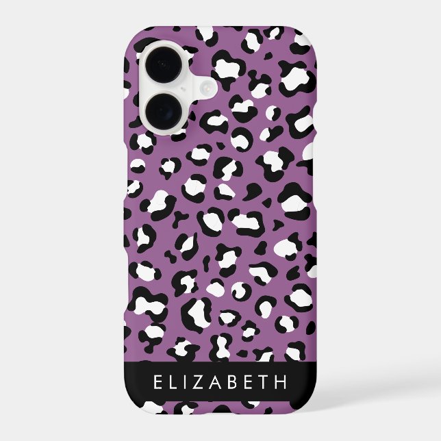 Leopard Pattern, Spots, Purple Leopard, Your Name iPhone Case (Back)