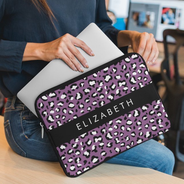 Leopard Pattern, Spots, Purple Leopard, Your Name Laptop Sleeve (Creator Uploaded)